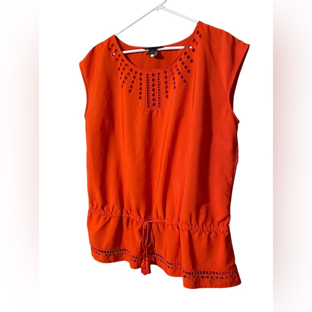 Lane Bryant Top Women’s 16 Eyelet  Sleeveless Drawstring Red Blouse BoHo Comfort - Picture 3 of 15